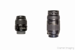 Cramer Imaging's photograph of 2 kit lenses including a wide angle lens and a telephoto lens