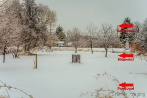 Graphic showing the important layers of emphasis in creating a good landscape photograph: foreground, mid-ground, and background