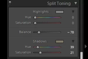 Adobe Lightroom's version of split toning sliders