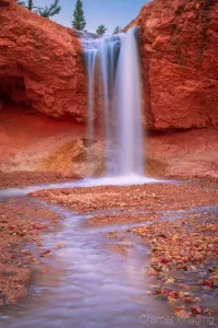 Cramer Imaging's fine art landscape photograph of the Tropic ditch waterfall with silky water in Bryce Canyon National Park Utah