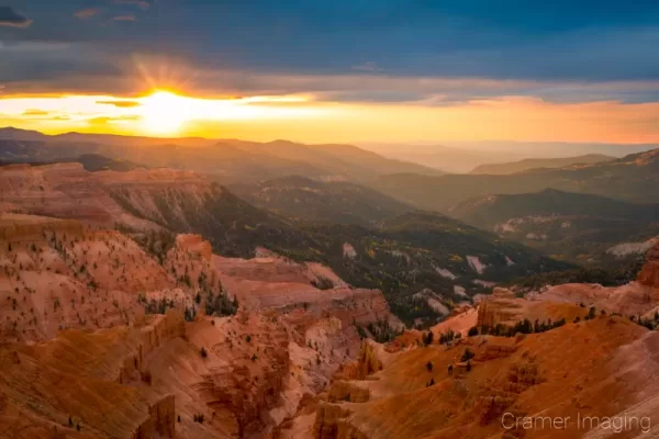 Cramer Imaging's fine art landscape photograph of a dramatic sunset at Cedar Break National Monument Utah