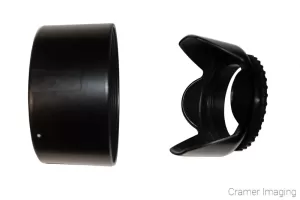 Cramer Imaging's photograph of 2 lens hoods, 1 round, 1 tulip shaped