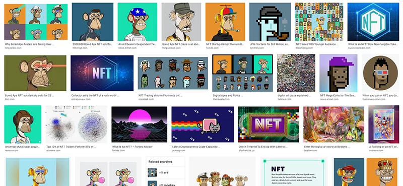 Internet image search results for NFT's