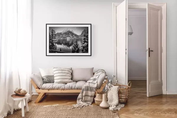 Photograph of Cramer Imaging's landscape photo "Contemplation" in a cozy neutral-toned living room