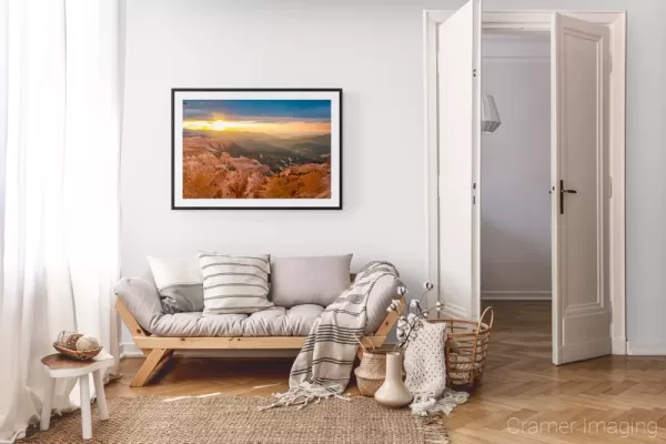 Photograph of Cramer Imaging's landscape photo "Layers" in a cozy neutral-toned living room