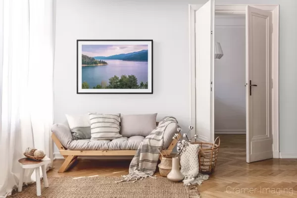 Photograph of Cramer Imaging's landscape photo "Palisades" in a cozy neutral-toned living room