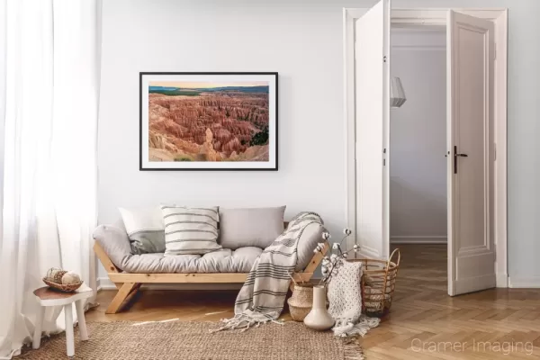 Photograph of Cramer Imaging's landscape photo "Persistence" in a cozy neutral-toned living room