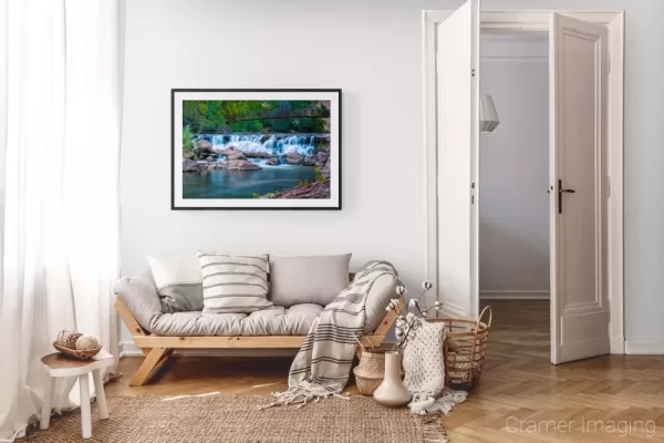 Photograph of Cramer Imaging's landscape photo "Untouched" in a cozy neutral-toned living room