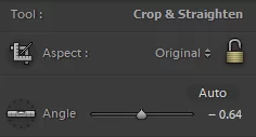 Image of Lightroom's cropping tool featuring aspect ratio and crop angle
