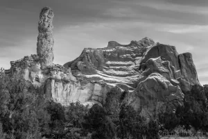 Cramer Imaging's fine art monochrome landscape photograph of winter snow dusting a rock formation in Kodachrome State Park Utah