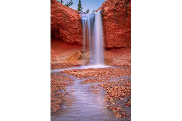Cramer Imaging's fine art landscape photograph of the Tropic ditch waterfall with silky water in Bryce Canyon National Park Utah
