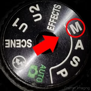 Cramer Imaging's close-up photograph of a DSLR camera settings dial showing off Manual Priority mode