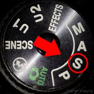 Cramer Imaging's close-up photograph of a DSLR camera settings dial showing off Shutter Priority mode