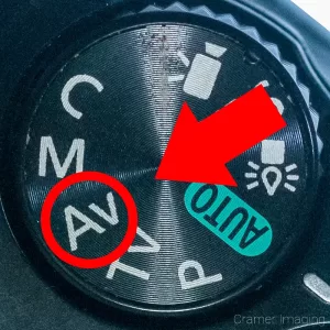 Cramer Imaging's close-up photograph of a camera settings dial showing off Aperture Value Priority mode