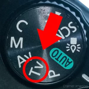 Cramer Imaging's close-up photograph of a camera settings dial showing off Aperture Value Priority mode