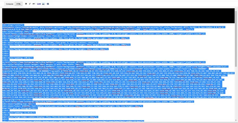 Screenshot of embedding the html code for a Cramer Imaging IGTV video