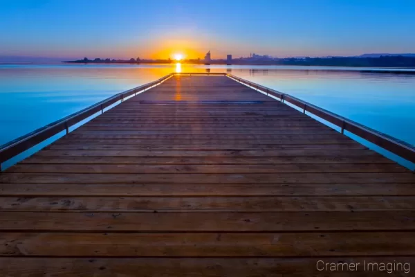 Cramer Imaging's quality landscape photograph of the American Falls Reservoir boat dock at sunrise in Idaho