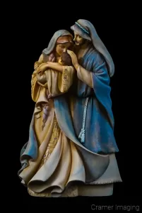 Professional quality fine art product photograph of a Holy Family Christmas figurine