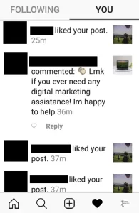 Instagram comment with nothing but an ad for the author