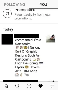 Instagram comment with nothing but an ad for the author