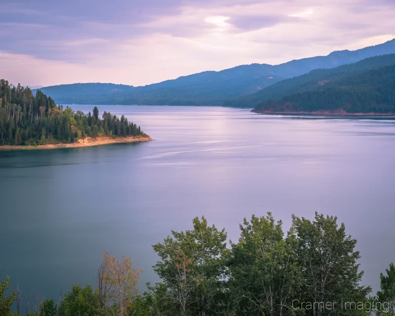 Cramer Imaging's quality landscape photograph of the Palisades reservoir lake at twilight in Idaho