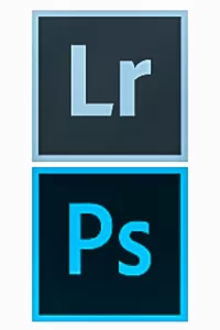 Adobe's Photoshop and Lightroom logos stacked on top of each other