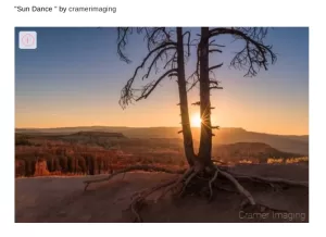 Screenshot of Cramer Imaging's landscape photo "Sun Dance" as a contest winner on Viewbug