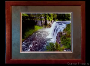 Cramer Imaging's photograph of an award-winning photos depicting a waterfall in a simple double mat and wooden frame