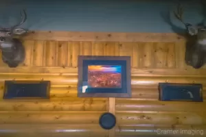 Cramer Imaging';s photograph of our "Sunset at Bryce" landscape photo framed and matted on display at Bryce Canyon Resort Restaurant