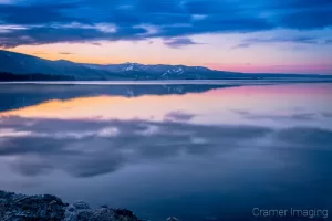 Cramer Imaging's professional quality landscape photograph of Henry's Lake at sunrise or dawn with a water reflection