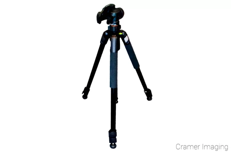 Cramer Imaging's photograph of a black tripod used in photography against a white background