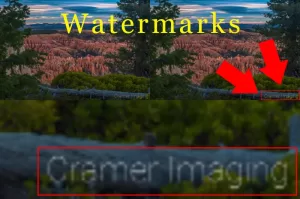 Cramer Imaging's illustration of what watermarks on photographs are using a landscape photo as an example