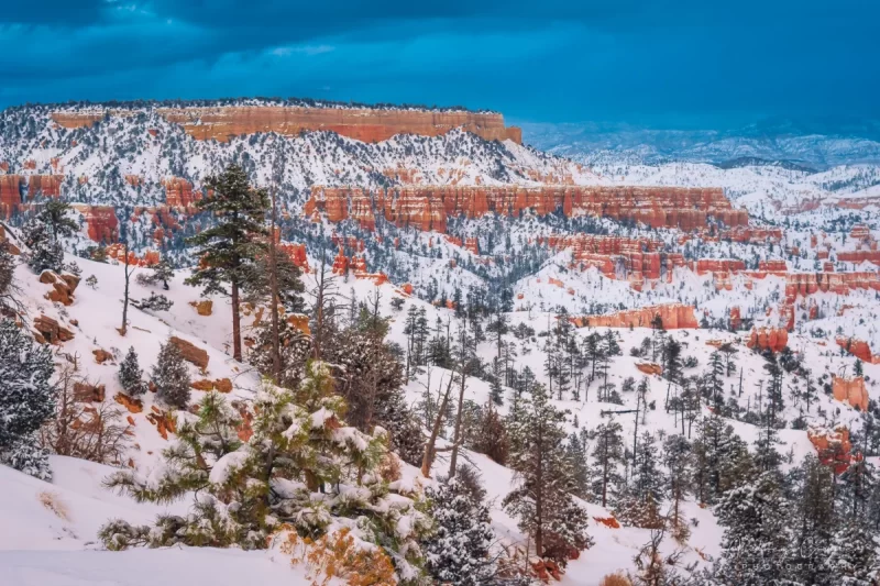 Audrey Cramer Photography's fine art landscape photograph of a winter storm brewing over the Boat Mesa of Bryce Canyon National Park Utah