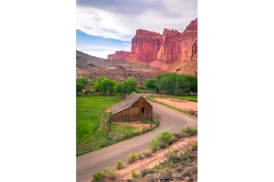 Cramer Imaging's fine art landscape photograph of the Gifford barn in springtime at Capitol Reef National Park Utah