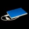 Stock photograph of a blue and white USB external hard drive disk on a black background