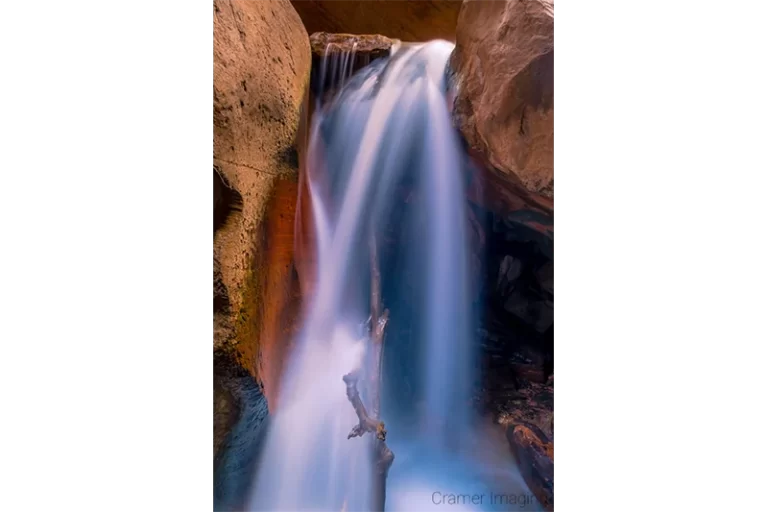 Cramer Imaging's fine art landscape close-up photograph of Kanarra Falls near Kanarraville Utah with silky water