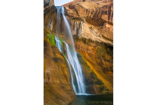 Cramer Imaging's fine art landscape photograph of a side view of the Lower Calf Creek Falls waterfall in Escalante National Monument, Utah