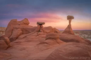 Cramer Imaging's fine art landscape photograph of sunset at the Escalante National Monument toadstool rock formations of Utah