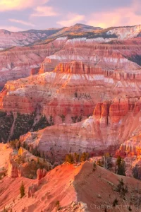 Cramer Imaging's fine art landscape photograph of autumn or fall colors atop the cliffs of Cedar Breaks National Monument, Utah at sunset