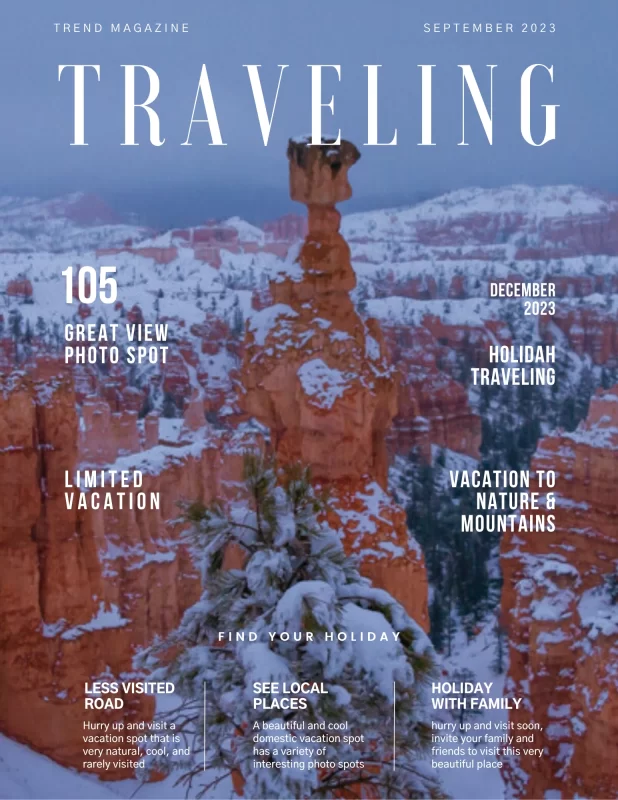 Mockup of a magazine cover using an Audrey Cramer Photography winter landscape image