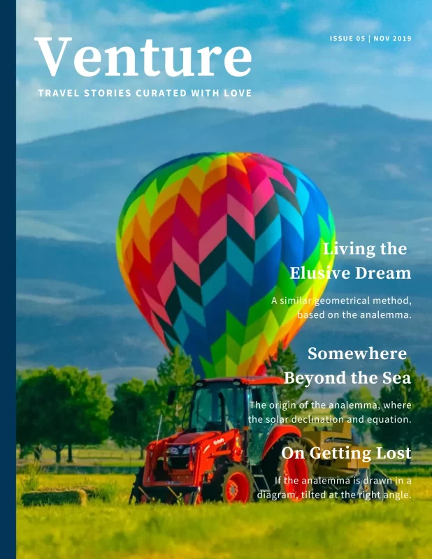 Mockup of a magazine cover using an Audrey Cramer Photography hot air balloon image