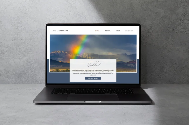 Mockup of a website using an Audrey Cramer Photography image as the hero image